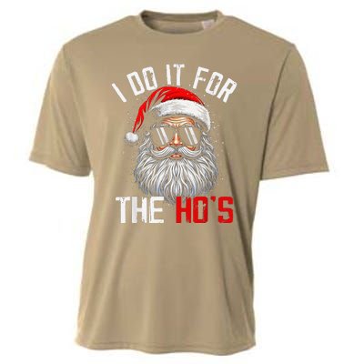 I Do It For The Hos Funny Inappropriate Christmas Santa Face Cooling Performance Crew T-Shirt