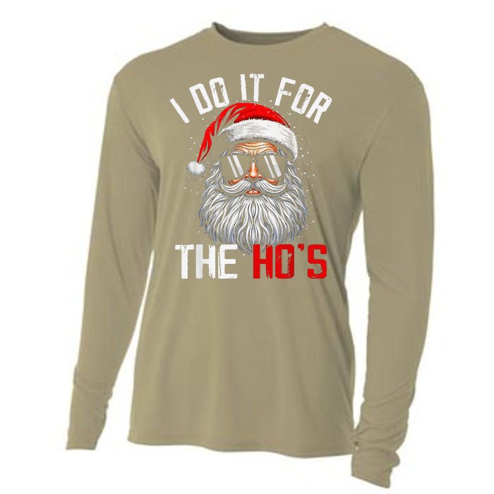 I Do It For The Hos Funny Inappropriate Christmas Santa Face Cooling Performance Long Sleeve Crew