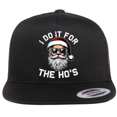 I Do It For The Hos Funny Inappropriate Christmas Santa Face Flat Bill Trucker Hat