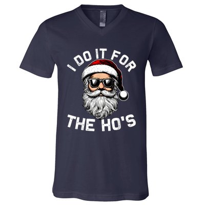 I Do It For The Hos Funny Inappropriate Christmas Santa Face V-Neck T-Shirt