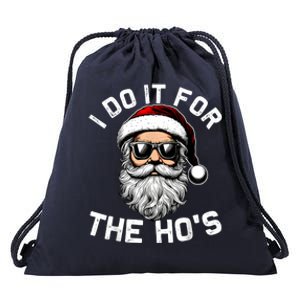 I Do It For The Hos Funny Inappropriate Christmas Santa Face Drawstring Bag