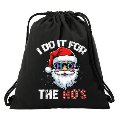 I Do It For The Hos Funny Inappropriate Christmas Santa Led Drawstring Bag