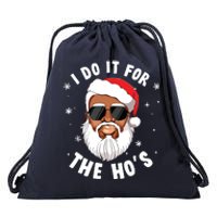 I Do It For The Hos Christmas African American Santa Black Drawstring Bag