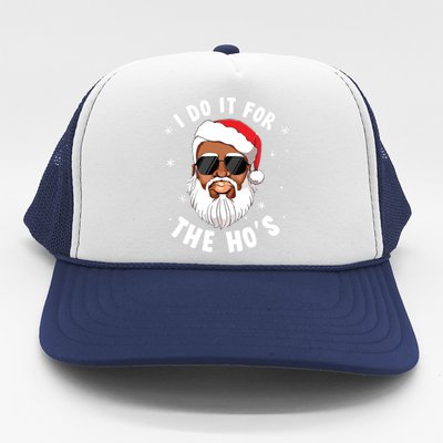 I Do It For The Hos Christmas African American Santa Black Trucker Hat