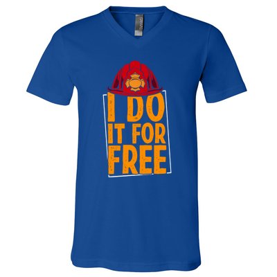 I Do It For Free Volunteer Firefighter Rescue Fire Gift V-Neck T-Shirt