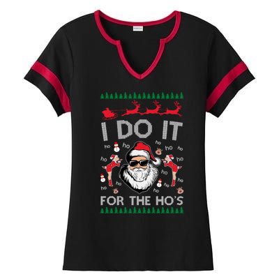 I Do It For The Hos Funny Santa Ugly Christmas Ladies Halftime Notch Neck Tee