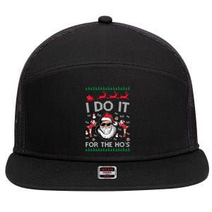 I Do It For The Hos Funny Santa Ugly Christmas 7 Panel Mesh Trucker Snapback Hat