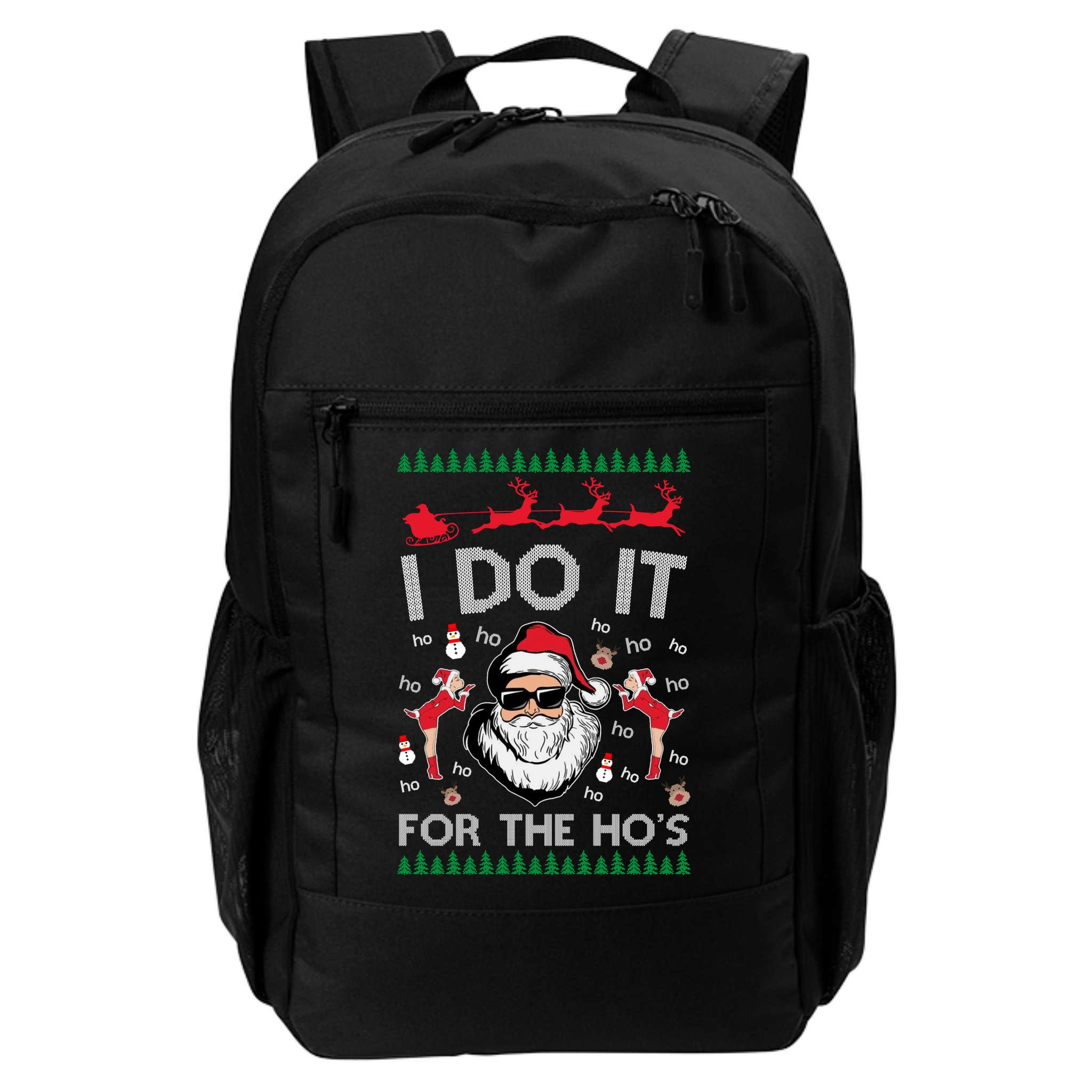 I Do It For The Hos Funny Santa Ugly Christmas Backpack