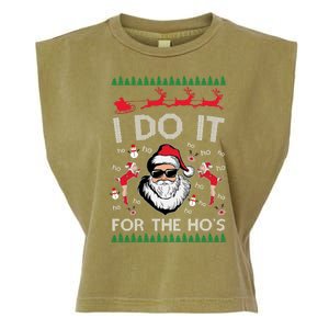 I Do It For The Hos Funny Santa Ugly Christmas Garment-Dyed Women's Muscle Tee