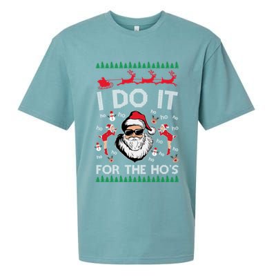 I Do It For The Hos Funny Santa Ugly Christmas Sueded Cloud Jersey T-Shirt