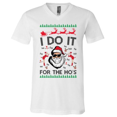 I Do It For The Hos Funny Santa Ugly Christmas V-Neck T-Shirt