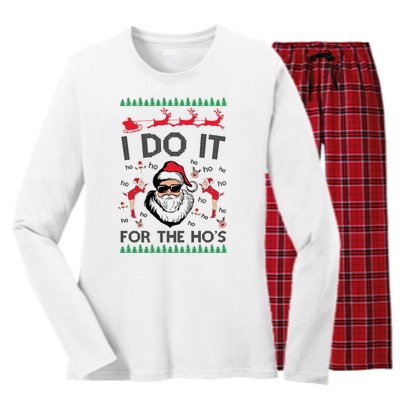 I Do It For The Hos Funny Santa Ugly Christmas Women's Long Sleeve Flannel Pajama Set 