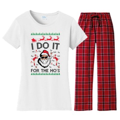 I Do It For The Hos Funny Santa Ugly Christmas Women's Flannel Pajama Set