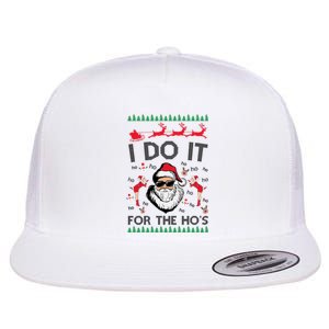 I Do It For The Hos Funny Santa Ugly Christmas Flat Bill Trucker Hat