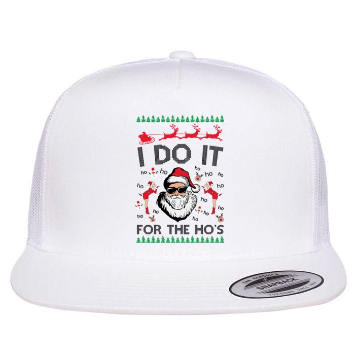 I Do It For The Hos Funny Santa Ugly Christmas Flat Bill Trucker Hat