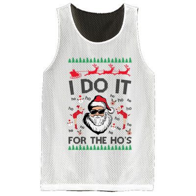 I Do It For The Hos Funny Santa Ugly Christmas Mesh Reversible Basketball Jersey Tank