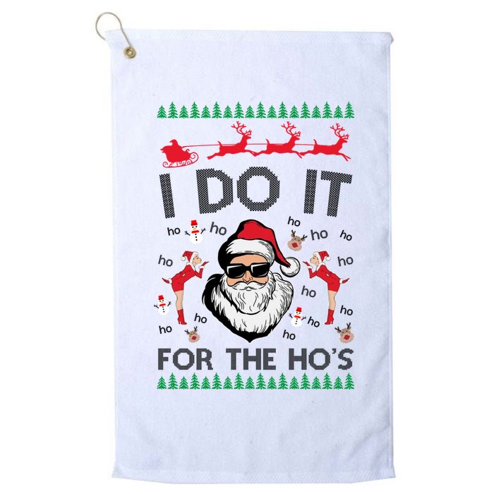 I Do It For The Hos Funny Santa Ugly Christmas Golf Towel