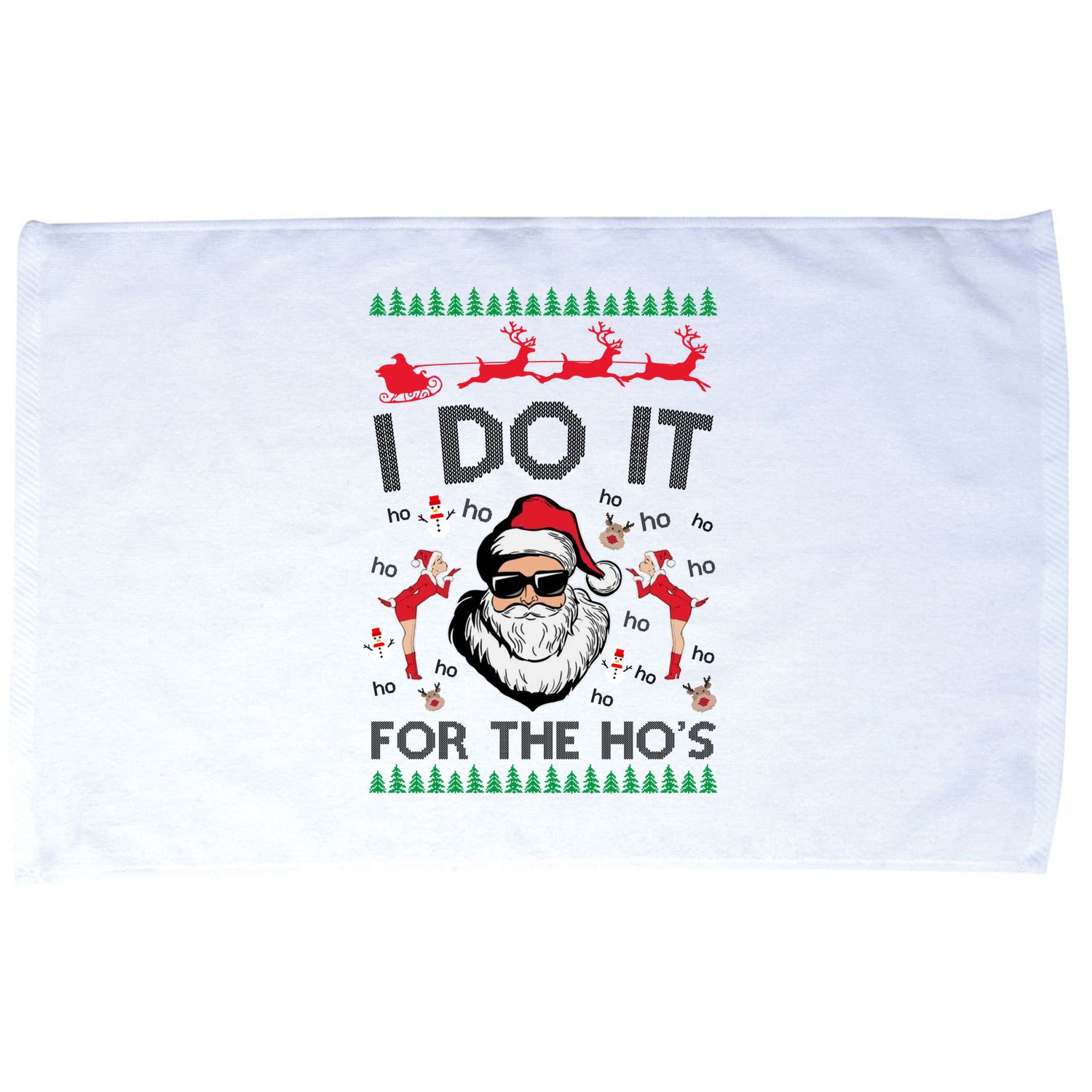 I Do It For The Hos Funny Santa Ugly Christmas Microfiber Hand Towel
