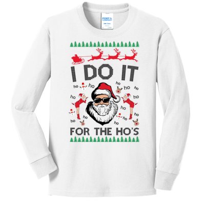 I Do It For The Hos Funny Santa Ugly Christmas Kids Long Sleeve Shirt