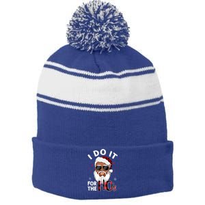 I Do It For The Hos Christmas African American Santa Black Gift Stripe Pom Pom Beanie