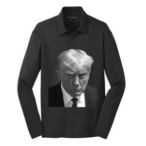 Iconic Donald J Trump Mugshot Black And White Georgia Arrest Gift Silk Touch Performance Long Sleeve Polo