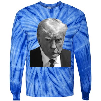 Iconic Donald J Trump Mugshot Black And White Georgia Arrest Gift Tie-Dye Long Sleeve Shirt