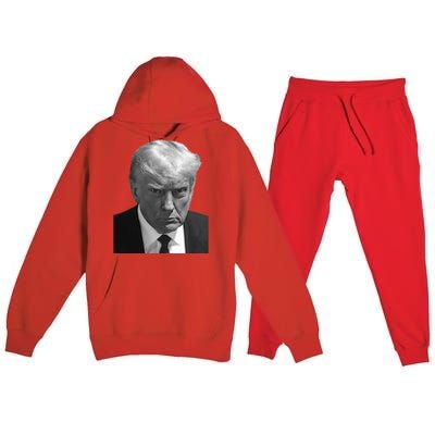 Iconic Donald J Trump Mugshot Black And White Georgia Arrest Gift Premium Hooded Sweatsuit Set