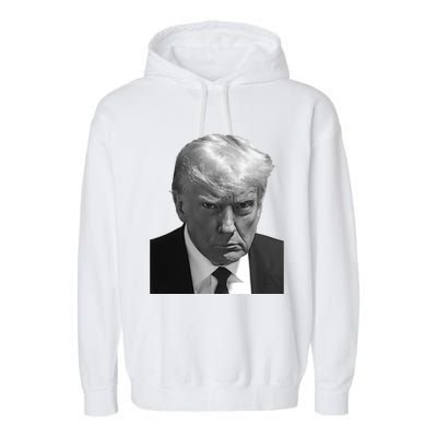 Iconic Donald J Trump Mugshot Black And White Georgia Arrest Gift Garment-Dyed Fleece Hoodie