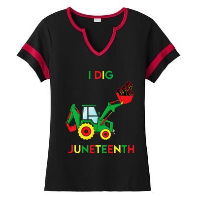 I Dig Juneteenth Fists Tractor Funny Ladies Halftime Notch Neck Tee