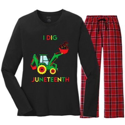 I Dig Juneteenth Fists Tractor Funny Women's Long Sleeve Flannel Pajama Set 