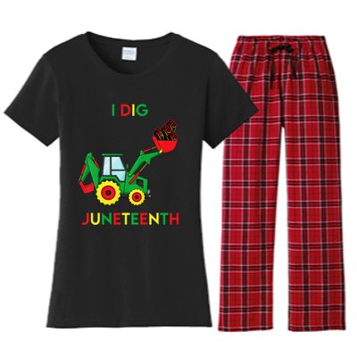 I Dig Juneteenth Fists Tractor Funny Women's Flannel Pajama Set