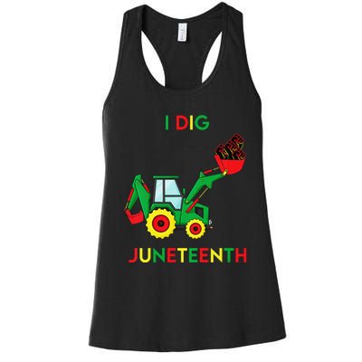 I Dig Juneteenth Fists Tractor Funny Women's Racerback Tank