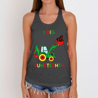 I Dig Juneteenth Fists Tractor Funny Women's Knotted Racerback Tank