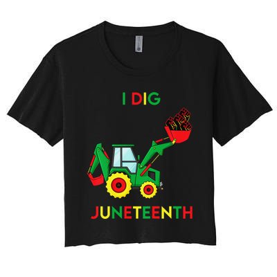 I Dig Juneteenth Fists Tractor Funny Women's Crop Top Tee