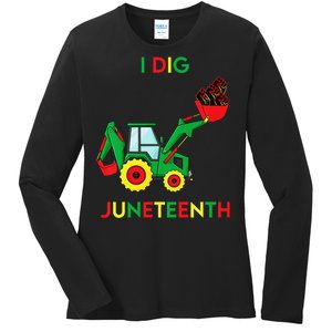 I Dig Juneteenth Fists Tractor Funny Ladies Long Sleeve Shirt