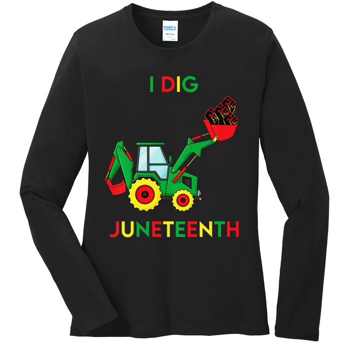 I Dig Juneteenth Fists Tractor Funny Ladies Long Sleeve Shirt