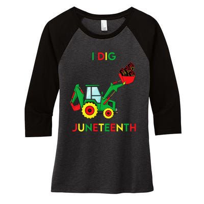 I Dig Juneteenth Fists Tractor Funny Women's Tri-Blend 3/4-Sleeve Raglan Shirt