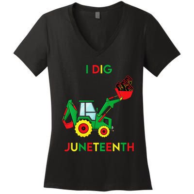 I Dig Juneteenth Fists Tractor Funny Women's V-Neck T-Shirt