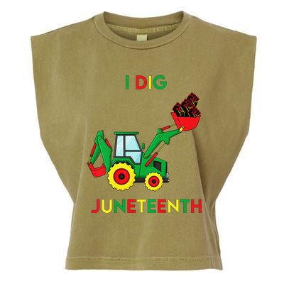 I Dig Juneteenth Fists Tractor Funny Garment-Dyed Women's Muscle Tee