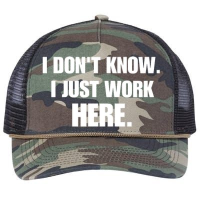 I DonT Know I Just Work Here Funny Jokes Sarcastic Retro Rope Trucker Hat Cap