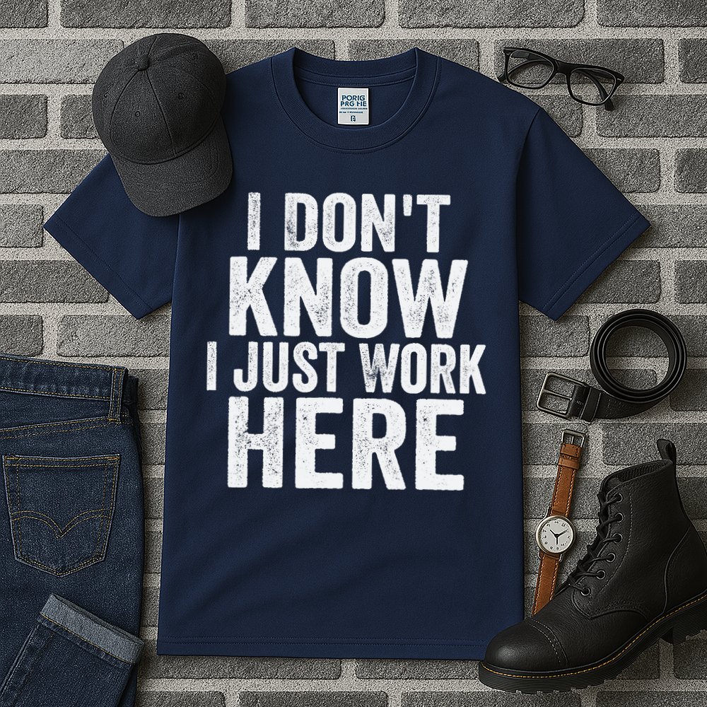 I Dont Know I Just Work Here Funny Working Quotes Sarcastic Tall T-Shirt
