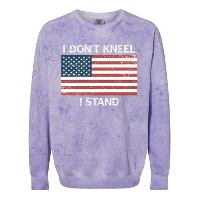 I Don't Kneel I Stand Usa Flag Faded Patriotic Gift Colorblast Crewneck Sweatshirt