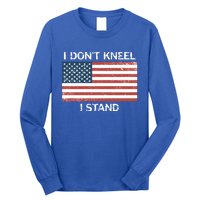 I Don't Kneel I Stand Usa Flag Faded Patriotic Gift Long Sleeve Shirt