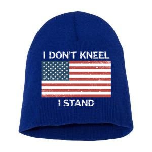 I Don't Kneel I Stand Usa Flag Faded Patriotic Gift Short Acrylic Beanie