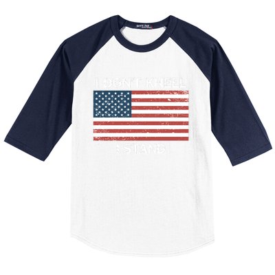 I Don't Kneel I Stand Usa Flag Faded Patriotic Gift Baseball Sleeve Shirt