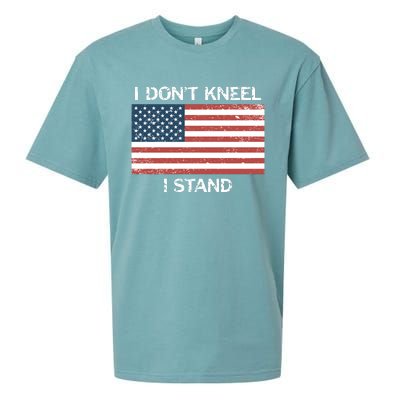 I Don't Kneel I Stand Usa Flag Faded Patriotic Gift Sueded Cloud Jersey T-Shirt