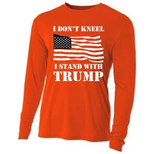 I Don't Kneel I Stand With Trump Tee Usa Flag Gift Black Cooling Performance Long Sleeve Crew