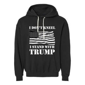 I Don't Kneel I Stand With Trump Tee Usa Flag Gift Black Garment-Dyed Fleece Hoodie