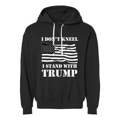 I Don't Kneel I Stand With Trump Tee Usa Flag Gift Black Garment-Dyed Fleece Hoodie