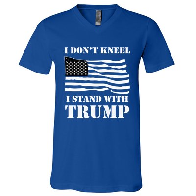 I Don't Kneel I Stand With Trump Tee Usa Flag Gift Black V-Neck T-Shirt